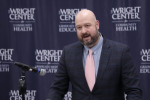 Scott Constantini, associate vice president for Primary Care and Recovery Services Integration at The Wright Center for Community Health, talks about the benefits of syringe service programs during the press briefing.