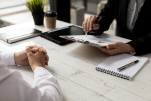 Two individuals having a business meeting