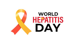World Hepatitis Day ribbon in red, orange, yellow