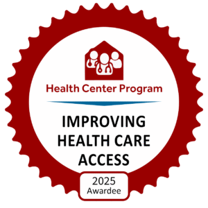 HRSA badge health access in red
