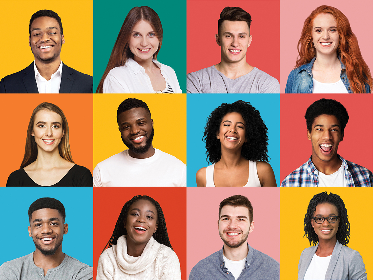 Collage Of People Portraits On Colorful Backgrounds