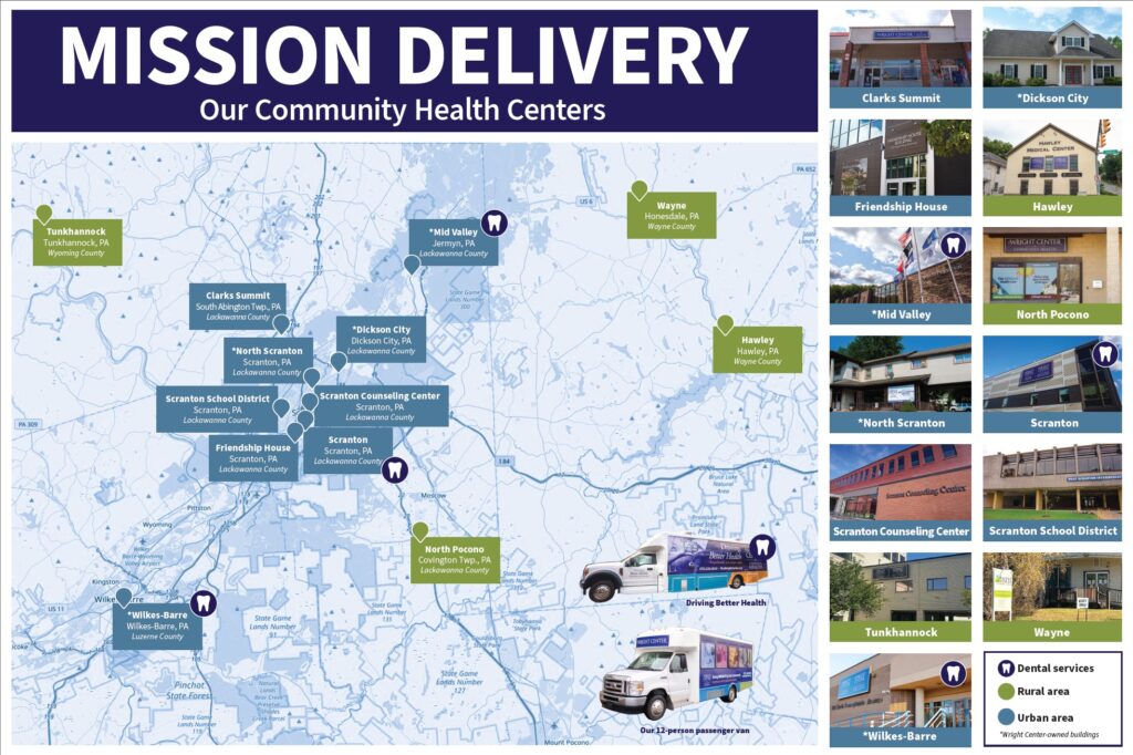 Map of The Wright Center for Community Health locations