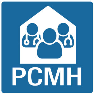 Blue and white patient-centered medical home logo