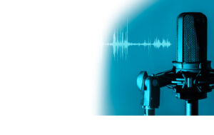 Microphone with waveform on blue background
