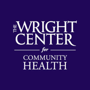 The Wright Center for Community Health logo on a blue background