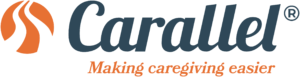 Carallel logo in grey and orange font