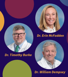 Graphic of Wright Center Drs. Tim Burke, Bill Dempsey, Erin McFadden headshot in circles
