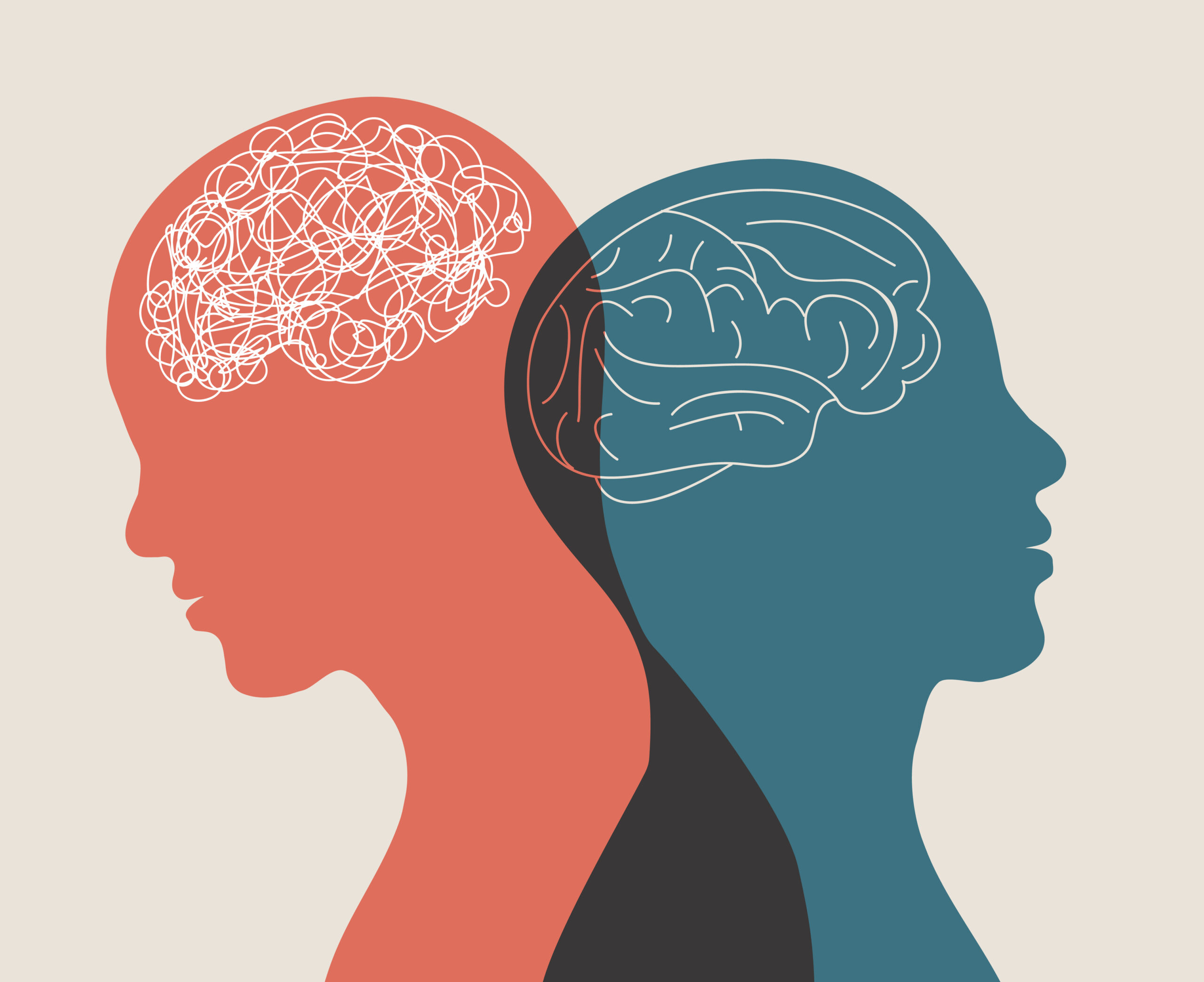 Illustration of a double face representing mental health