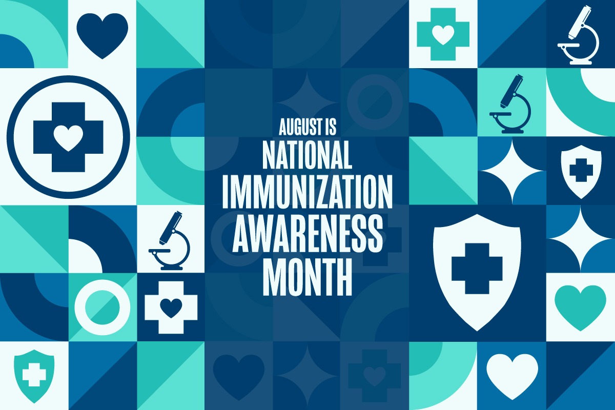 National Immunization Awareness Month banner with medical icons.